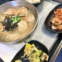 Kimchi dumplings and sides   at HJ Farm/Hajun Farm in Suwanee
