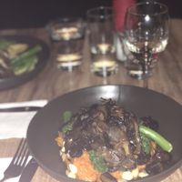 Sweet potato & carrot mash with broccolini & wild mushrooms at Escarpment Restaurant Kakadu in Jabiru