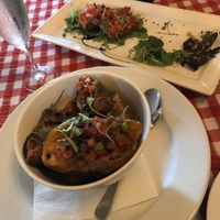 Potato skins and bruschetta (both vegan) at Formaggio's in Christchurch