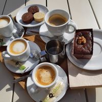 Cortados + brownie + cookies at La Magdalena De Proust in Madrid