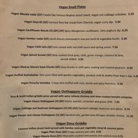  Vegan menu and what I ordered  at Amma's Canteen in Manchester