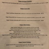 Menu  at Amma's Canteen in Manchester