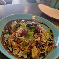Dinkel Buchweizen Spaghetti mit zucchini und Aubergine mit Cashew Parmesan at Café GUTTUT in Dortmund