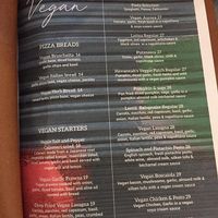 Vegan menu (pizza breads, starters and pasta) at Caruso's in Gymea