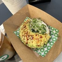 Avo breakfast bagel  at Green and Go in Doha