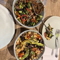 Soba bowl; and black bean bowl. Both very goodd  at Greenr Cafe in New Delhi