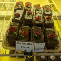 The vegan items are clearly labeled.  at Rheinlander Bakery in Arvada