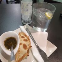 Spicy soya empanada with chimichurri sauce at Alma Criolla in Zaragoza