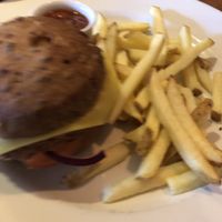 Vegan burger with chips at Black Bull in Hexham