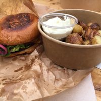 Classic burger and potatoes   at Plant Food in Aarhus