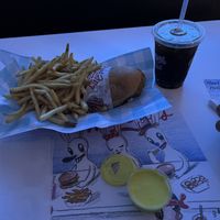 This was the chick’n sandwich, fries, monty’s cola, and a side of their haberno sauce at Monty's Good Burger - Echo Park in Los Angeles