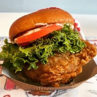Charlie’s Chicken Sandwich with lettuce and tomato   at Monty's Good Burger - Echo Park in Los Angeles