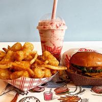 Fries & Tots, strawberry shake, double cheeseburger   at Monty's Good Burger - Echo Park in Los Angeles