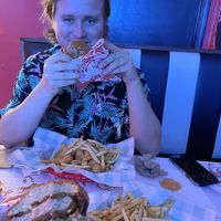 Non vegan loving the vegan food  at Monty's Good Burger - Echo Park in Los Angeles