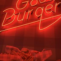 Single burger with a strawberry lemonade  at Monty's Good Burger - Echo Park in Los Angeles