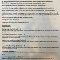 Menu current as of 8/30/19 page 1 at Noodle Hub in Tappan