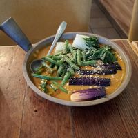 Vegan Kare-kare$ 16.00

Fried eggplant, green beans, baby bok choy in stewed peanut sauce at Kulinarya in Coquitlam