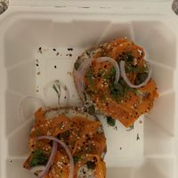 Bagel with cashew cream cheese & carrot lox.  Delicious though not super filling.  Light, tasty, & fresh.  at The Sprout Kitchen in St Augustine