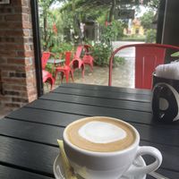 soy milk cappuccino  at Brick Coffee in Ninh Binh