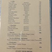 Menu in September 2023 at Brick Coffee in Ninh Binh