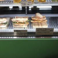 Toasties in the case (chick’n, feta, Gouda rocket and Vegemite/ham/tomato and cheese)   at Super Raw in Preston