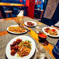 Spicy cauliflower and tofu noodles. at China Red in Haabneeme