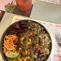 Golden state bowl and strawberry margarita. Really good!  at La Burrita in Munich