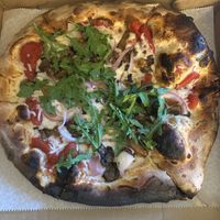 Farmer’s Market pizza with vegan cheese   at Cosa Pizza - Food Truck in Chincoteague