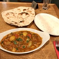 Balti vegetables with rice and tandoori roti at Spice World in Oban