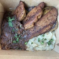 Seitan steak w mashed potatoes and Brussels   at ION - It's Only Natural Restaurant in Middletown