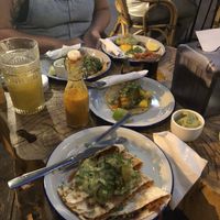 Quesadilla, tacos and Also a non-vegan breakfast taco on the right.  at Panczo in Wroclaw