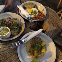 Two vegan tacos and a non-vegan one on the right (egg)  at Panczo in Wroclaw