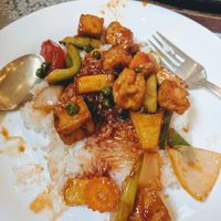 Sweet and sour tofu and veg with sticky rice at Imm Thai Fusion in Beckenham