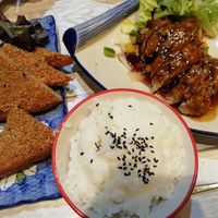 Prawn toast, sliced duck with teriyaki sauce, rice #Veganuary at Puti Vegan Cafe in Glasgow