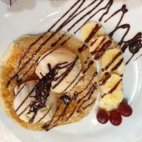 Roti canai with banana and ice cream at Puti Vegan Cafe in Glasgow