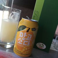 Sparkling mango drink at Puti Vegan Cafe in Glasgow