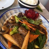 Beef bulgogi stir fry with broccoli & mushroom at Puti Vegan Cafe in Glasgow
