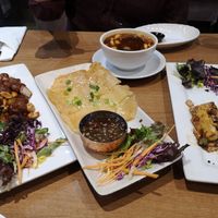 Soy protein and cashew nut, Korean potato pancakes, salt and chilli tempeh. at Puti Vegan Cafe in Glasgow