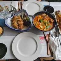 Fried Rice, Duck in Plum sauce, Curry Laksa, Enoki salt and chilli mushrooms 😋 at Puti Vegan Cafe in Glasgow