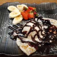 Gorgeous banana, maple, strawberry and chocolate roti at Puti Vegan Cafe in Glasgow