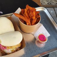 Fancy Tofu Bao Bun + Sweetpotato fries + Kimchi Sauce at BAO BAR 1070 in Vienna