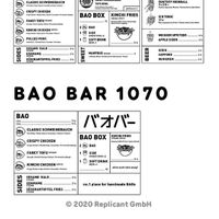 Menu (for two different stores)  at BAO BAR 1070 in Vienna