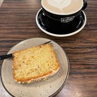 Vegan lemon cake and chai latte   at Alley Cat in Maastricht
