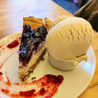 Blueberry and vanilla cheesecake at Goji Vegetarian Cafe and Deli in York