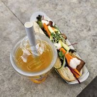 Tofu banh mi (bubble tea from elsewhere) at Goji Vegetarian Cafe and Deli in York