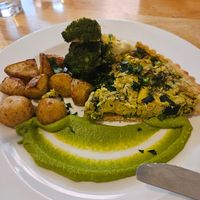 Leek and pea quiche (vegan) at Goji Vegetarian Cafe and Deli in York