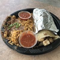Vegan tofu burrito platter at Island Taco in Waimea