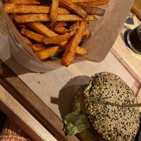 Dutch vegan weed burger with sweet potatoe fries at De Zeezot in Westkapelle
