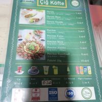 The menu at Cigköfte Evi in Prizren