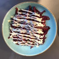 Beet and feta cream salad at Khudari in Tel Aviv